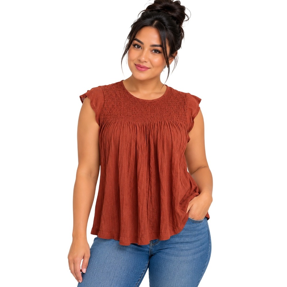 Akemi + Kin Anthropologie Rust Orange Smocked Babydoll  XS